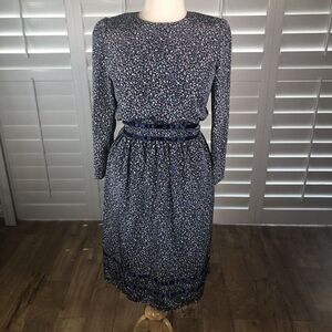 Vtg 80s Stuart Alan Petites Blue Floral Secretary Dress 14 Blouson Prairie